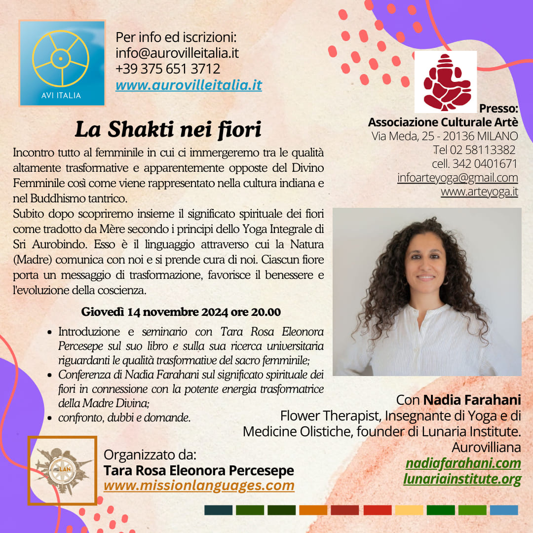 La Shakti nei Fiori | Incontro con Nadia Farahani | Giovedì 14 Novembre | Ore 20:00 | Centro Culturale Artè | Milano